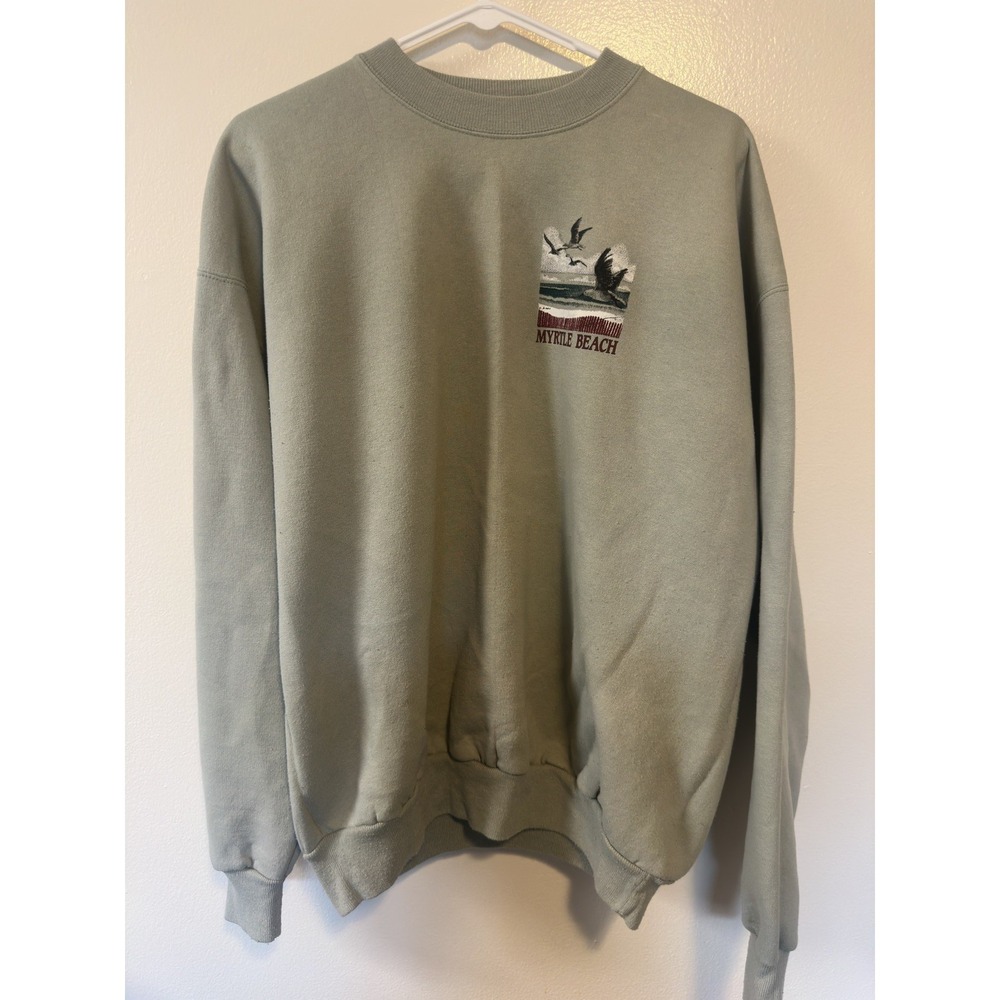 Vintage Hanes Myrtle Beach Embroidered Sweatshirt Sage Green Crewneck Large - Picture 7 of 10